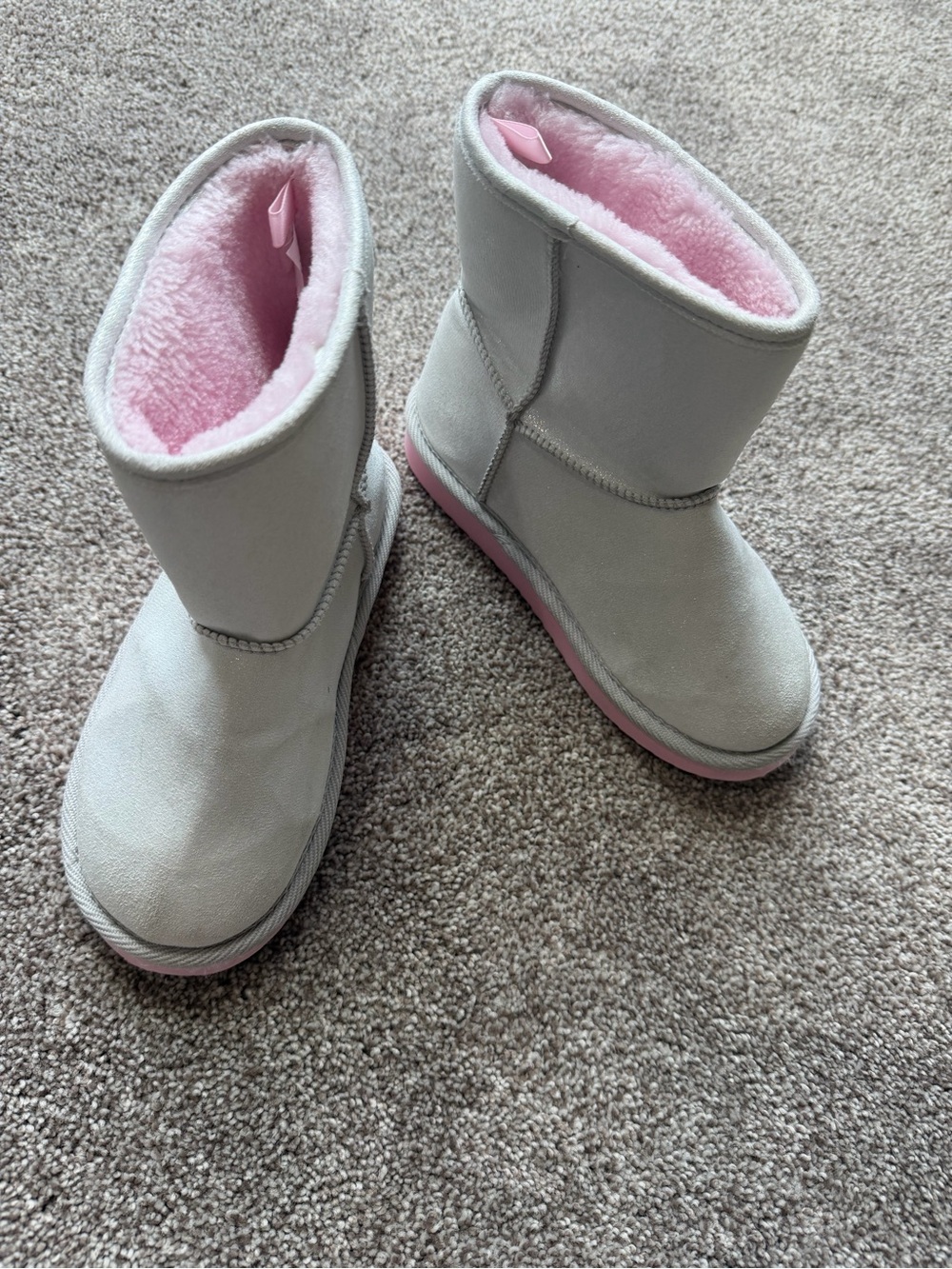 Girls Shiny Silver Faux Pink Fur Boots Size 13